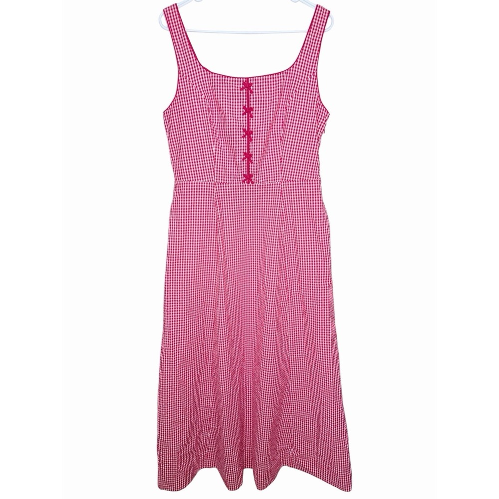 Rachel Zoe Red Gingham Midi Dress Cottagecore Bow Dainty Picnic Sundress 12